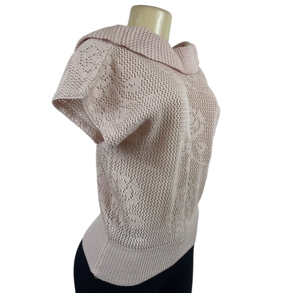 Semplice Light Pink Short Sleeve Knit Sweater With Floral Cutout Design Sz S - Picture 3 of 8